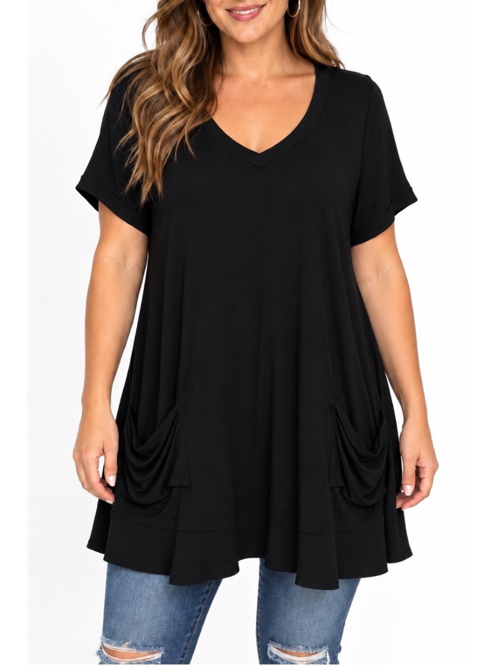 LOGO by Lori Goldstein black short sleeve dress size Medium